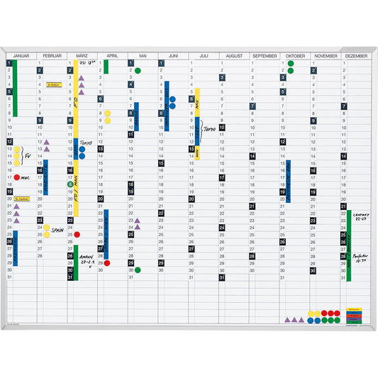 magnetoplan® Jahresplaner 120 x 90 cm (B x H) 12 Monate inkl. 12 Kalenderstreifen Aluminium weiß