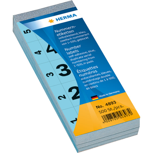 HERMA Nummernetikett 28 x 56 mm (B x H) doppelt Papier blau 1-500 500 Etik./Pack.
