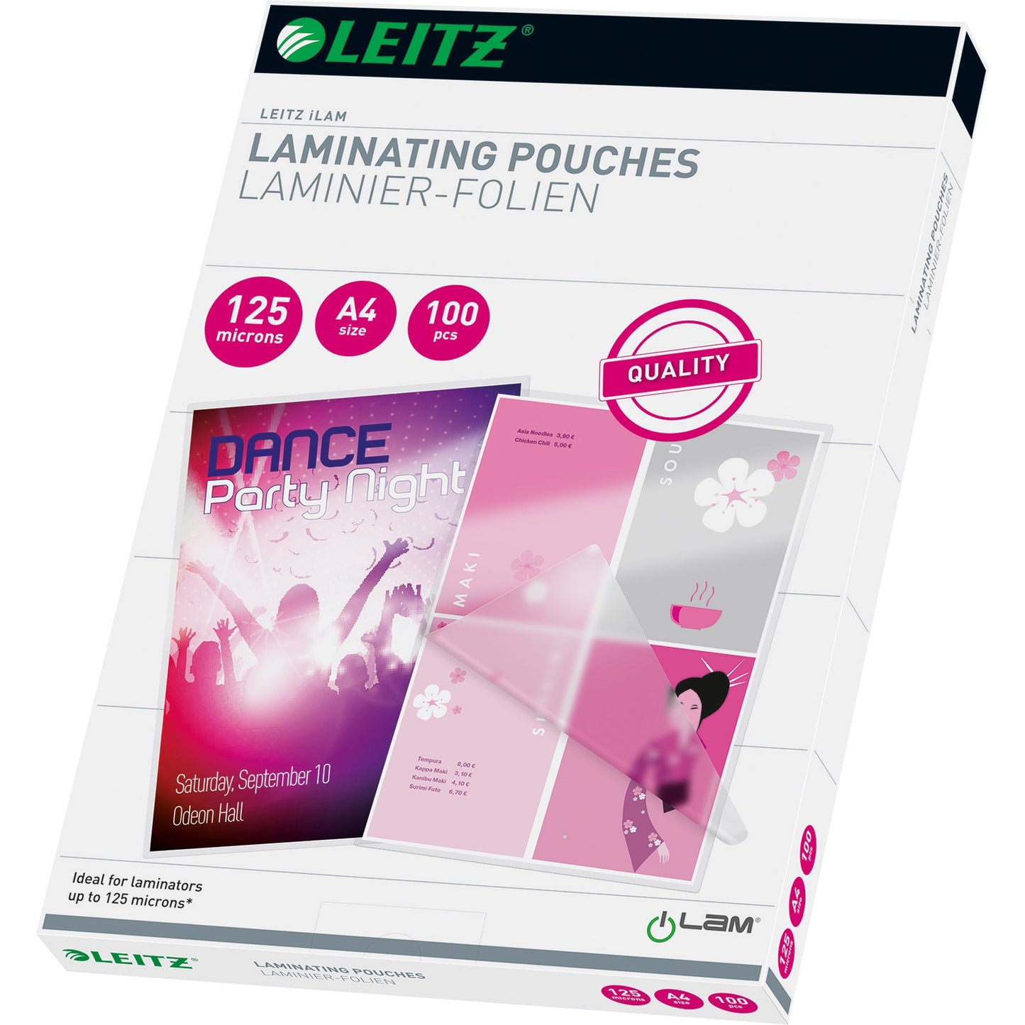 Leitz Laminierfolie 216 x 303 mm (B x H) DIN A4 125µm glänzend 100 St./Pack.