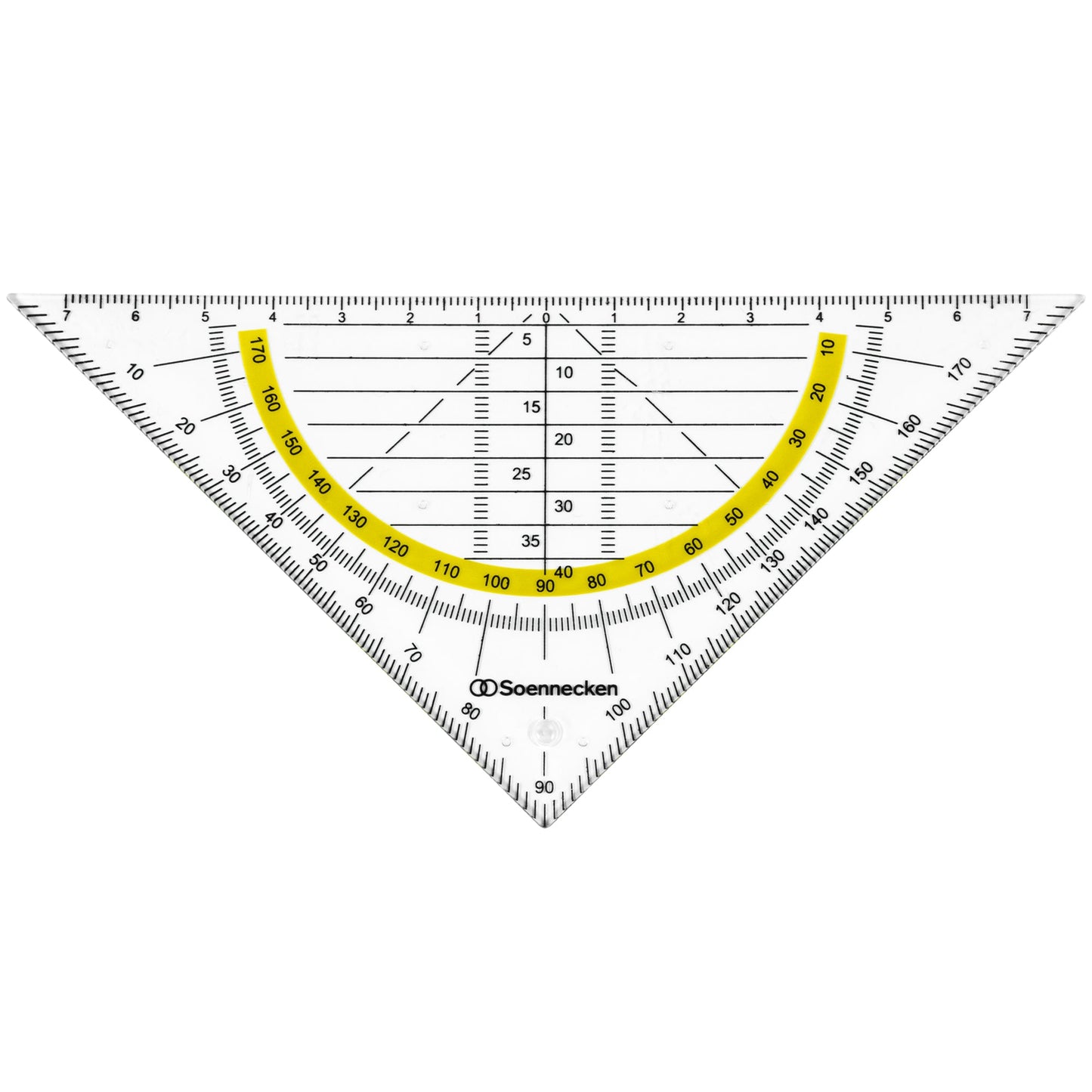 Soennecken Geometriedreieck 16cm mit farbig hinterlegten Winkelgraden doppelseitig ohne Griff Kunststoff transparent