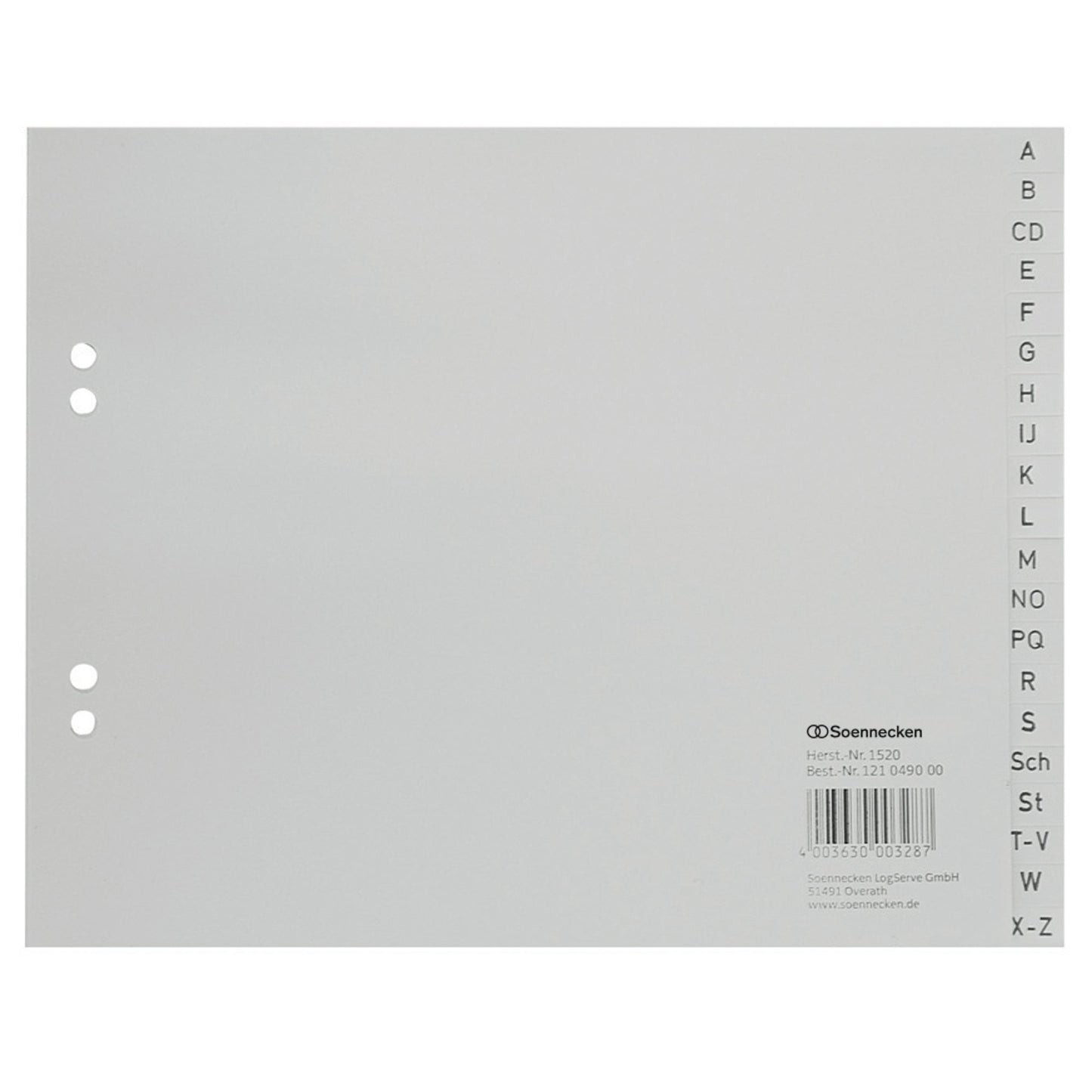 Soennecken A-Z Register DIN A4 Polypropylen grau 20 Registerblätter