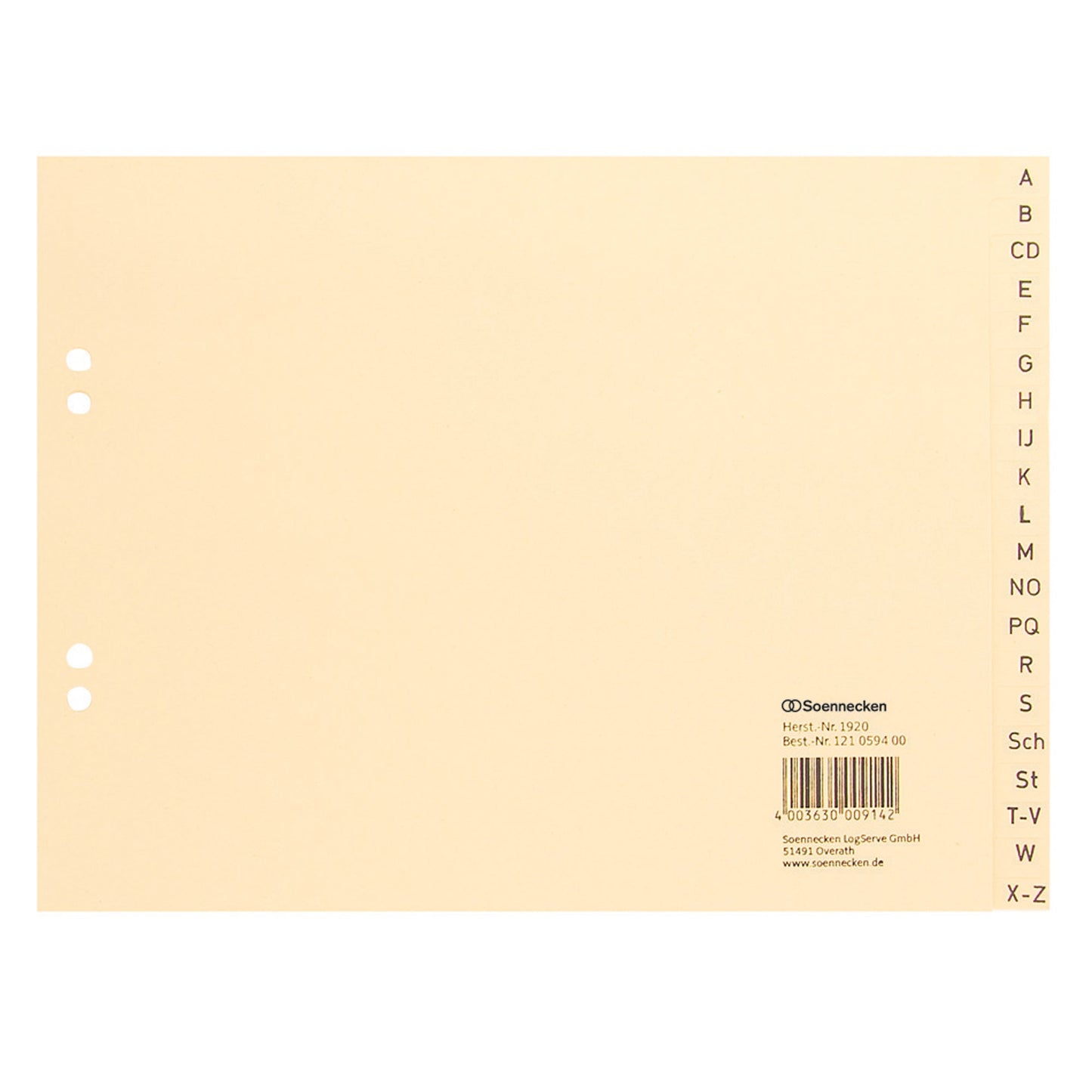 Soennecken A-Z Register DIN A4 Tauenpapier, recycelt chamois 20 Registerblätter