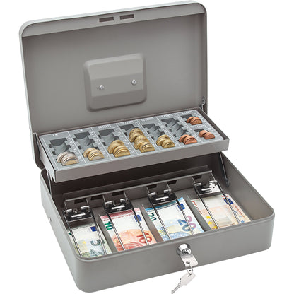 WEDO® Geldkassette Standard PLUS 30 x 9 x 24 cm (B x H x T) 4 Fächer für Banknoten 8 Fächer für Hartgeld mit Schloss Stahlblech, pulverbeschichtet grau