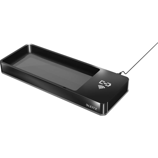 Leitz Stiftschale Duo Color 26,6 x 2,8 x 10,1 cm (B x H x T) inkl. Qi- Induktionsladegerät Polystyrol schwarz/grau 1 Fach