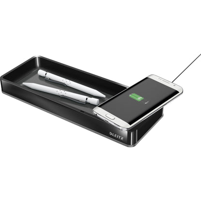 Leitz Stiftschale Duo Color 26,6 x 2,8 x 10,1 cm (B x H x T) inkl. Qi- Induktionsladegerät Polystyrol schwarz/grau 1 Fach