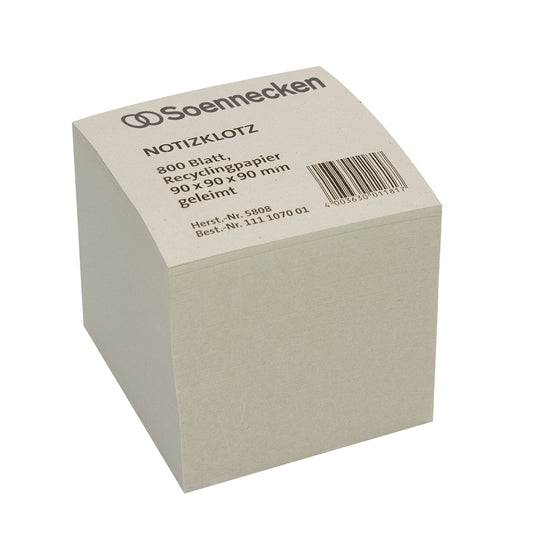 Soennecken Zettelklotz Recycling 9 x 9 x 9 cm (B x H x T) 80g/m² 100 % Recyclingpapier, holzfrei grau 800 Bl.
