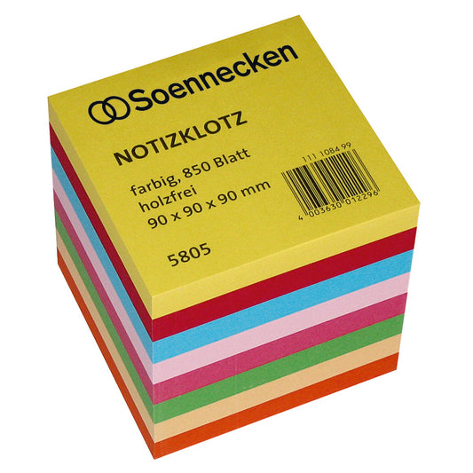Soennecken Zettelklotz 9 x 9 x 9 cm (B x H x T) 80g/m² holzfrei mehrfarbig 850 Bl.