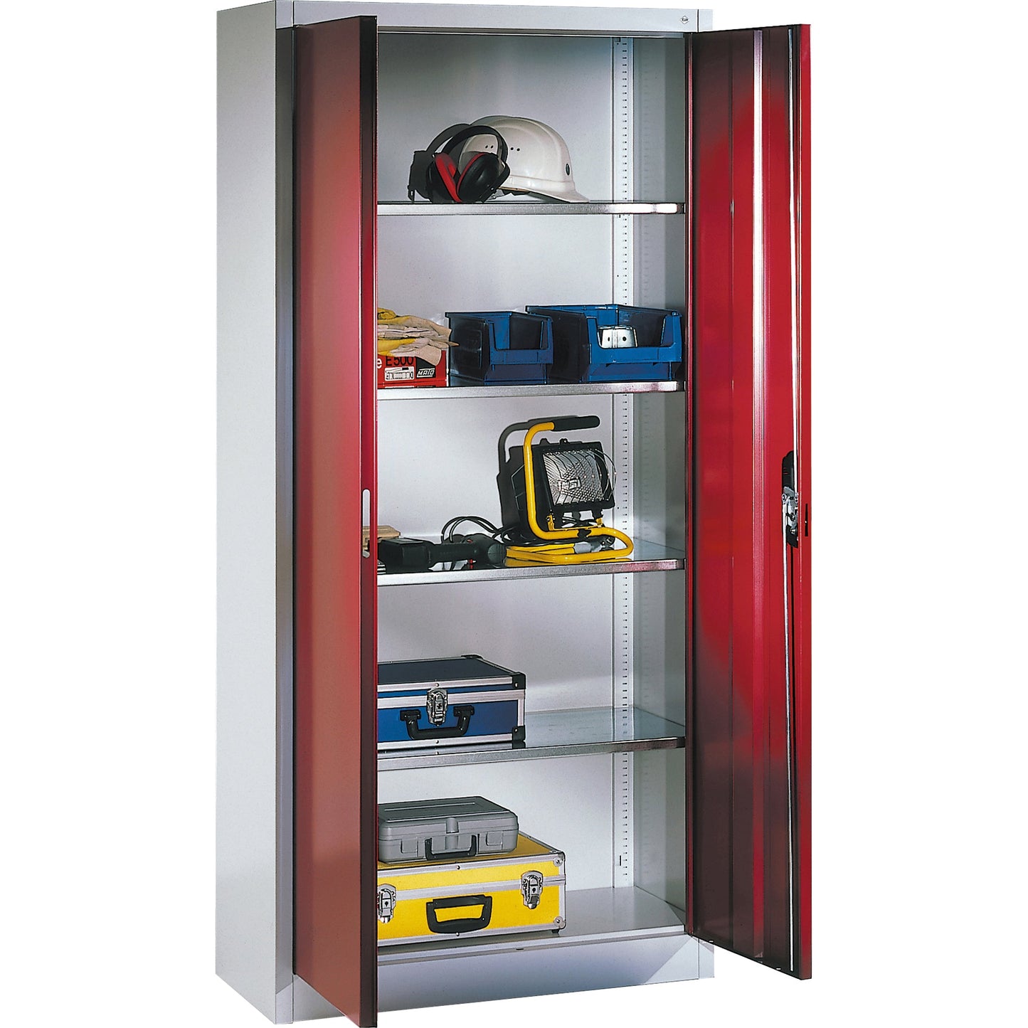 C+P Werkzeugschrank Serie 89 930 x 1.950 x 400 mm (B x H x T) Stahl, lackiert Farbe der Front: rubinrot Farbe des Korpus: lichtgrau
