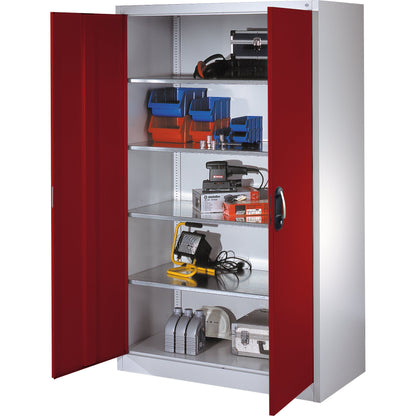 C+P Werkzeugschrank Serie 89 1.200 x 1.950 x 600 mm (B x H x T) Stahl, lackiert Farbe der Front: rubinrot Farbe des Korpus: lichtgrau