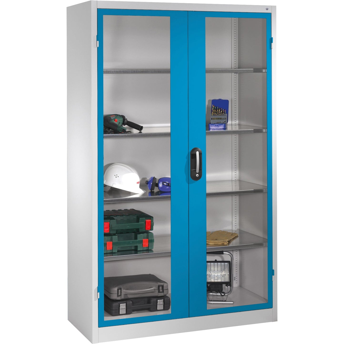 C+P Werkzeugschrank Serie 89 1.200 x 1.950 x 500 mm (B x H x T) Stahl, lackiert Farbe der Front: lichtblau Farbe des Korpus: lichtgrau