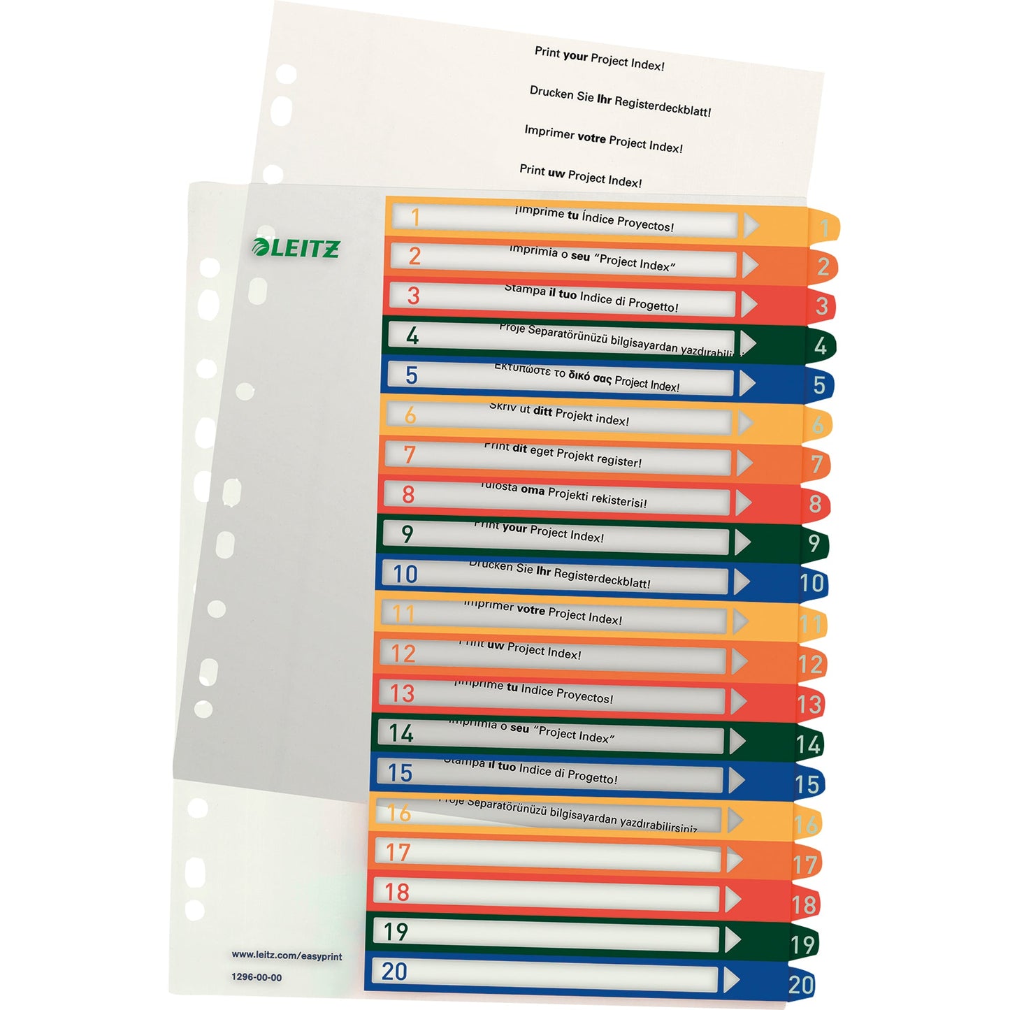 Leitz Zahlenregister DIN A4, Überbreite 1-20 Polypropylen mehrfarbig