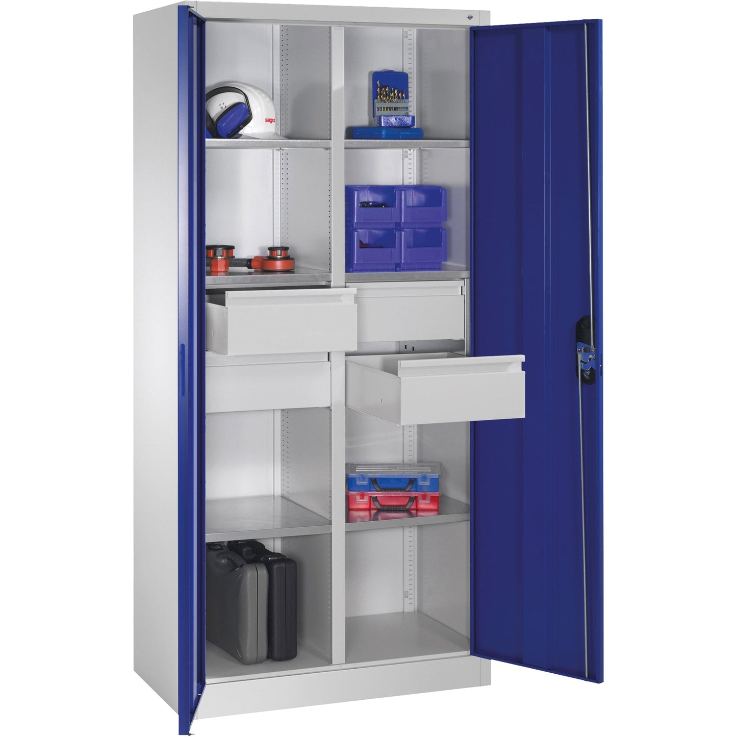 C+P Werkzeugschrank 930 x 1.950 x 500 mm (B x H x T) Stahl, lackiert Farbe der Front: enzianblau Farbe des Korpus: lichtgrau