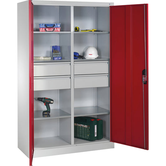 C+P Werkzeugschrank 1.200 x 1.950 x 500 mm (B x H x T) Stahl, lackiert Farbe der Front: rubinrot Farbe des Korpus: lichtgrau