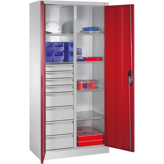 C+P Werkzeugschrank 930 x 1.950 x 500 mm (B x H x T) Stahl, lackiert Farbe der Front: rubinrot Farbe des Korpus: lichtgrau