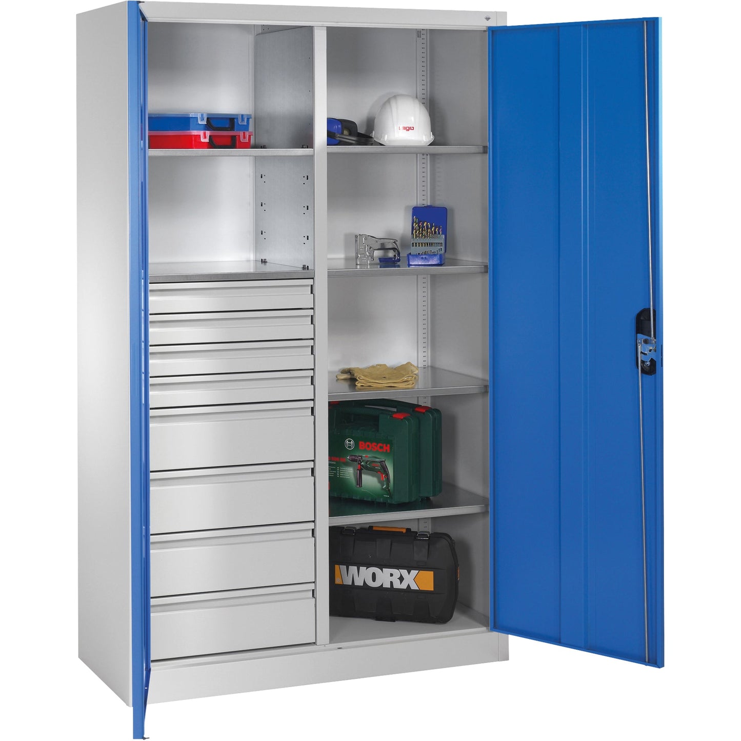 C+P Werkzeugschrank 1.200 x 1.950 x 500 mm (B x H x T) Stahl, lackiert Farbe der Front: lichtblau Farbe des Korpus: lichtgrau