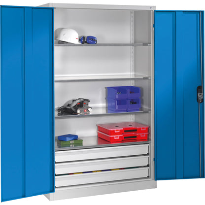 C+P Werkzeugschrank Serie 89 1.200 x 1.950 x 500 mm (B x H x T) Stahl, lackiert Farbe der Front: lichtblau Farbe des Korpus: lichtgrau