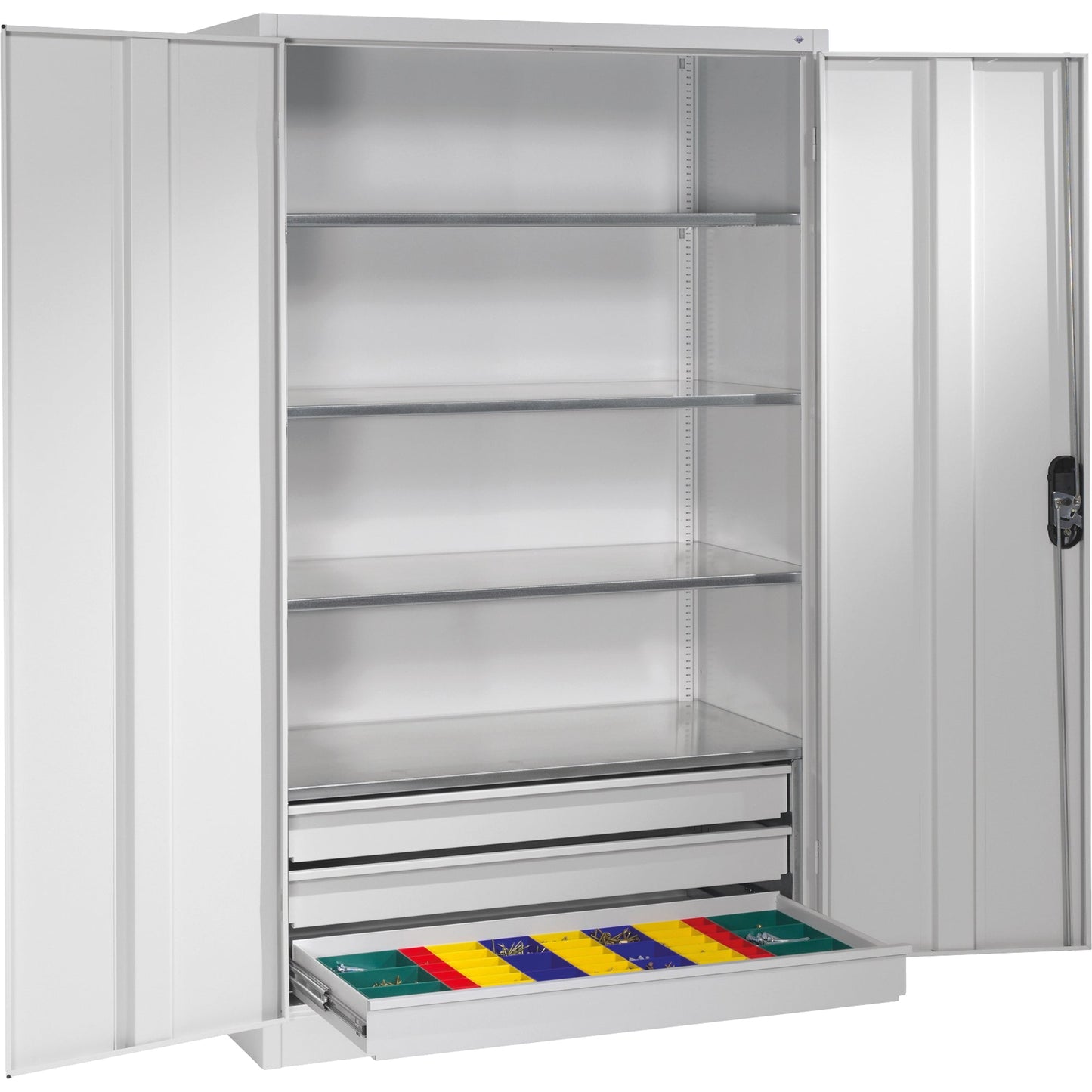 C+P Werkzeugschrank Serie 89 1.200 x 1.950 x 600 mm (B x H x T) Stahl, lackiert Farbe der Front: lichtgrau Farbe des Korpus: lichtgrau
