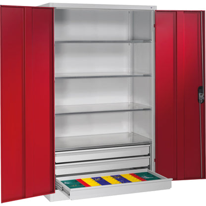 C+P Werkzeugschrank Serie 89 1.200 x 1.950 x 600 mm (B x H x T) Stahl, lackiert Farbe der Front: rubinrot Farbe des Korpus: lichtgrau