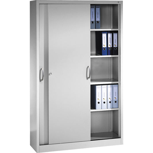 C+P Schiebetürenschrank Acurado 1.200 x 1.950 x 400 mm (B x H x T) 4 Fachböden Stahl, lackiert Farbe der Front: lichtgrau Farbe des Korpus: lichtgrau