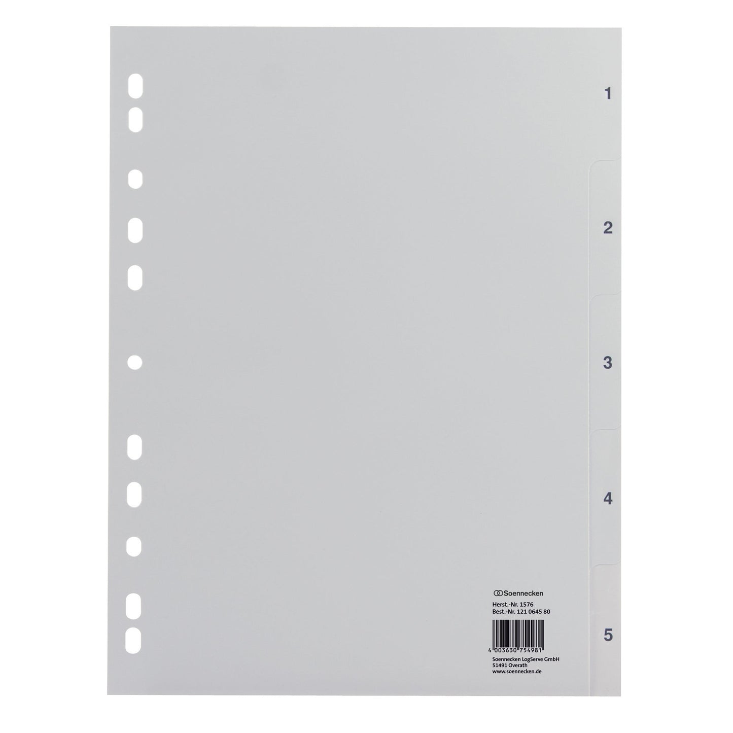 Soennecken Zahlenregister DIN A4 1-5 Polypropylen grau