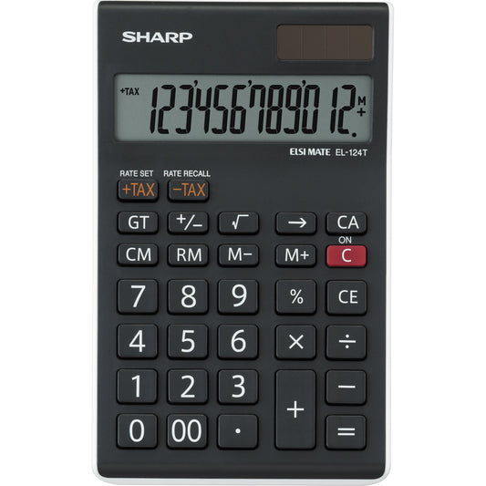 Sharp Tischrechner EL-124TWH 96 x 12 x 152 mm (B x H x T) Batterie, Solar-Energie schwarz