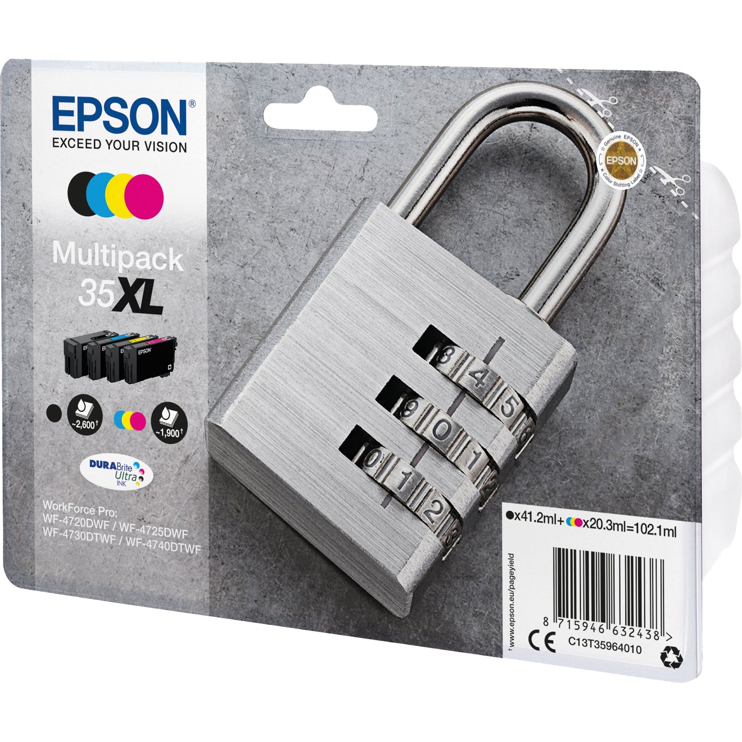 Epson Tintenpatrone Originalzubehör 35XL ca. 2.600 Seiten schwarz, ca. 3 x 1.900 Seiten farbig schwarz, mehrfarbig 4 St./Pack.