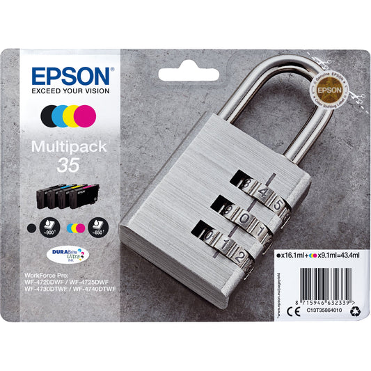 Epson Tintenpatrone Originalzubehör 35 ca. 950 Seiten schwarz, ca. 3 x 650 Seiten farbig schwarz, mehrfarbig 4 St./Pack.