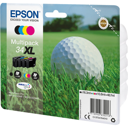 Epson Tintenpatrone Originalzubehör 34XL ca. 1.100 Seiten schwarz, ca. 3 x 950 Seiten farbig schwarz, mehrfarbig 4 St./Pack.