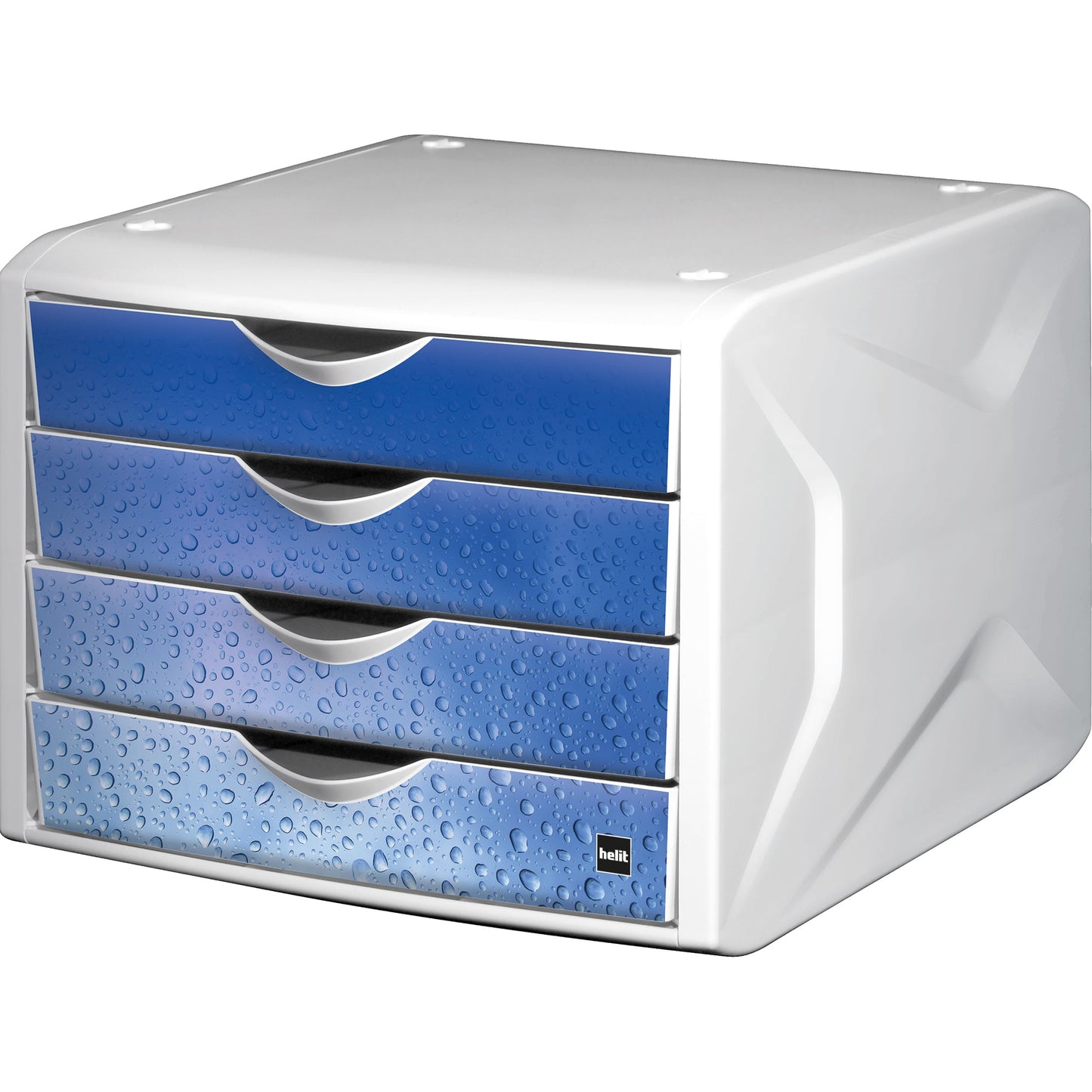 helit Schubladenbox the chameleon 4 Schubladen DIN A4, DIN C4 Polypropylen Gehäusefarbe: weiß Farbe der Schublade: blau