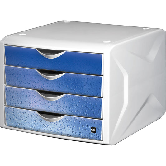 helit Schubladenbox the chameleon 4 Schubladen DIN A4, DIN C4 Polypropylen Gehäusefarbe: weiß Farbe der Schublade: blau