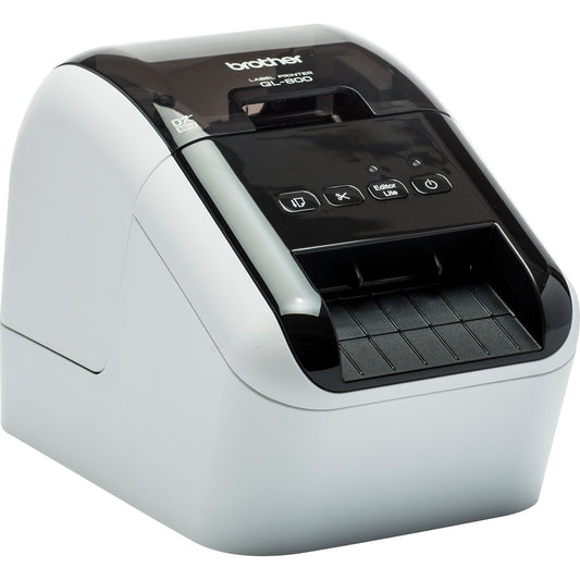 Brother Etikettendrucker QL-800 60,96mm schwarz: 93 Etik./Min., rot-schwarz: 15 Etik./Min. USB 2.0, USB-Host inkl. 2 Etikettenrollen (Einzel-Etiketten 29 x 90 mm, 100 St., Endlos-Etikett 62 mm x 5 m, Rot-Schwarz-Druck), Netzkabel, USB-Kabel, Dokumentation