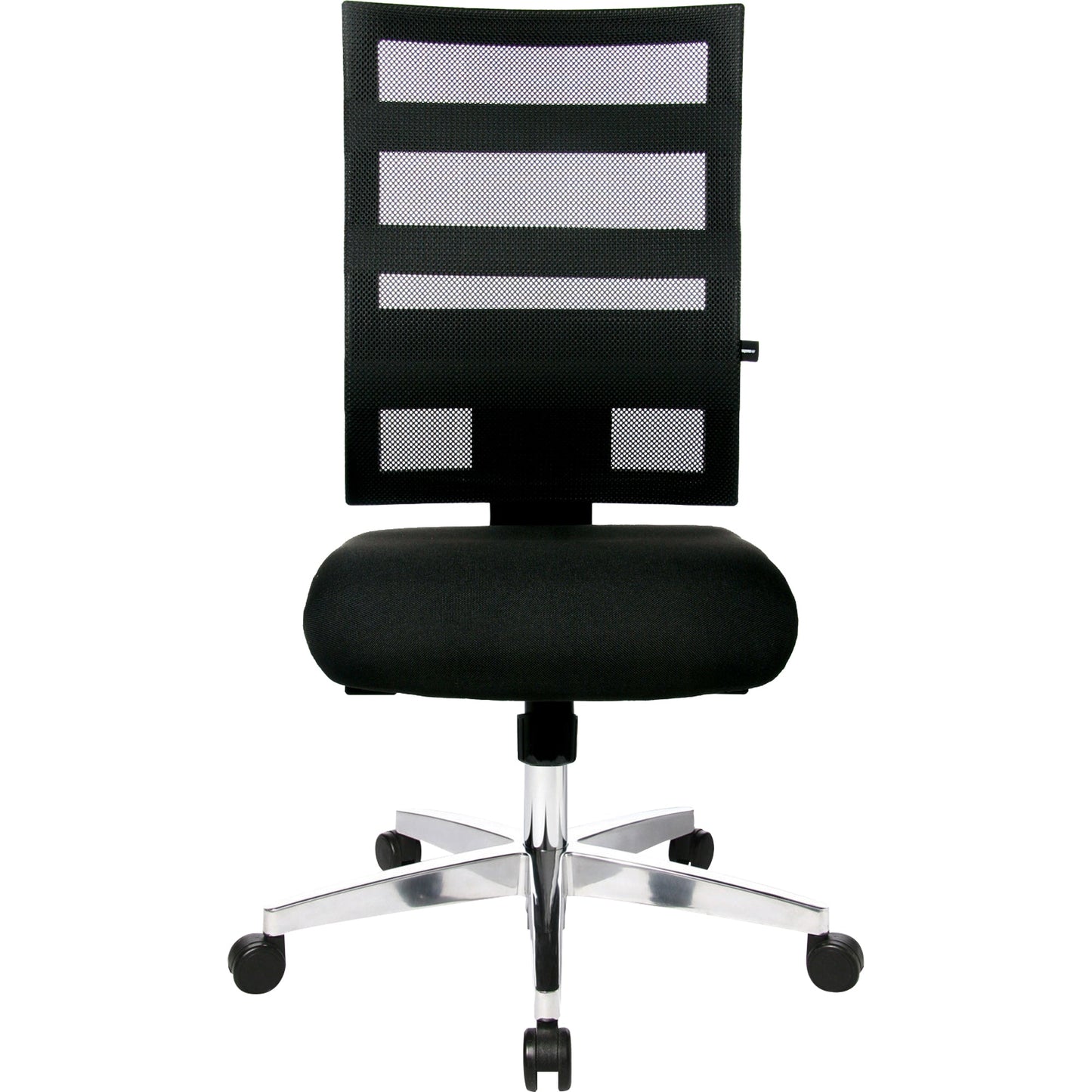 TOPSTAR Bürodrehstuhl X-Pander 41-53cm Synchronmechanik Rolle hart gebremst (für Teppichboden) optionales Zubehör: Armlehnen 7090 CHR: T2(OPA) Aluminium, poliert schwarz