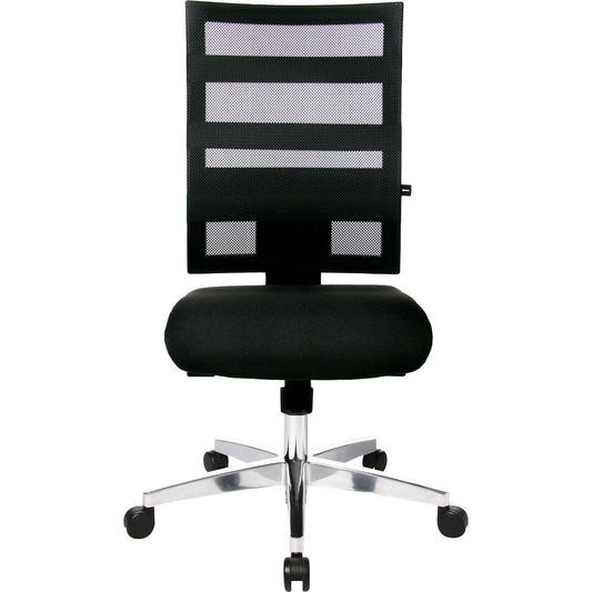 TOPSTAR Bürodrehstuhl X-Pander 41-53cm Synchronmechanik Rolle hart gebremst (für Teppichboden) optionales Zubehör: Armlehnen 7090 CHR: T2(OPA) Aluminium, poliert schwarz