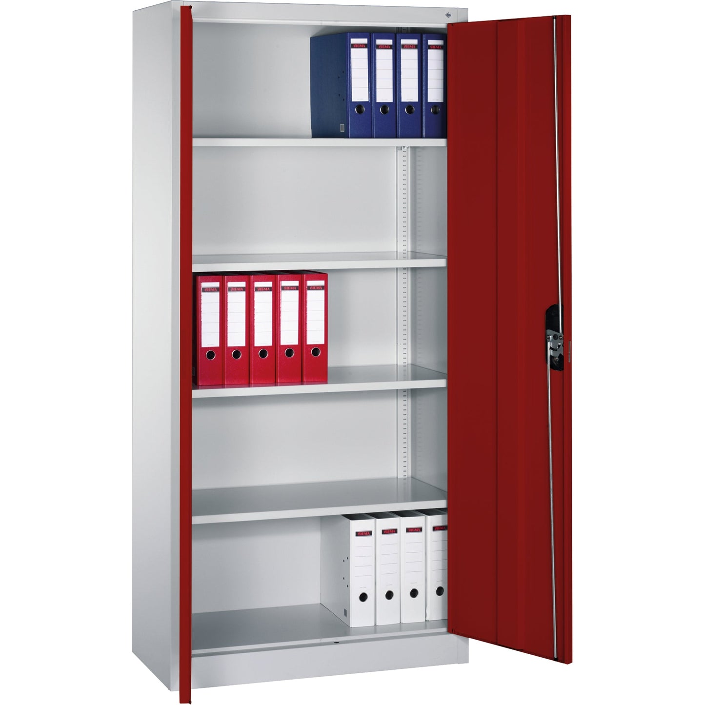 C+P Flügeltürenschrank Acurado 930 x 1.950 x 400 mm (B x H x T) 4 Fachböden Stahl Farbe der Front: rubinrot Farbe des Korpus: lichtgrau