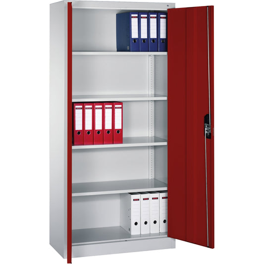 C+P Flügeltürenschrank Acurado 930 x 1.950 x 400 mm (B x H x T) 4 Fachböden Stahl Farbe der Front: rubinrot Farbe des Korpus: lichtgrau