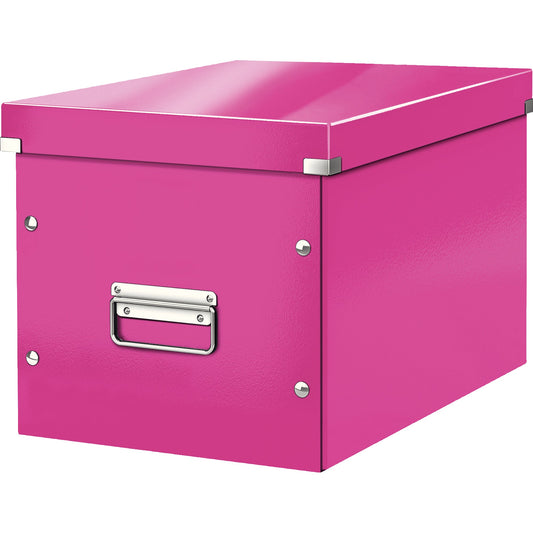 Leitz Archivbox Click & Store WOW Cube L 32 x 31 x 36 cm (B x H x T) DIN A4 ohne Archivdruck Graukarton, Polypropylenfolie laminiert pink