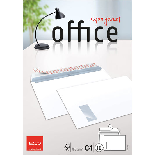 ELCO Versandtasche Office DIN C4 324 x 229 mm (B x H) mit Haftklebung mit Fenster 120g/m² ohne Fadenverstärkung hochweiß 10 St./Pack.