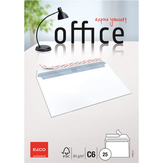 ELCO Briefumschlag Office DIN C6 162 x 114 mm (B x H) mit Haftklebung ohne Fenster 80g/m² hochweiß 25 St./Pack.