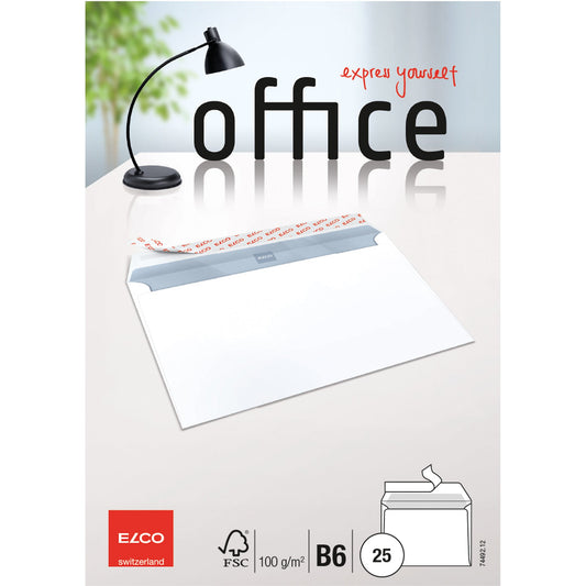 ELCO Briefumschlag Office DIN B6 176 x 125 mm (B x H) mit Haftklebung ohne Fenster 100g/m² hochweiß 25 St./Pack.