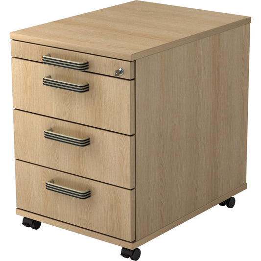Hammerbacher Rollcontainer Solid 428 x 590 x 580 mm (B x H x T) 4 Schubladen Spanplatte, melaminharzbeschichtet eiche eiche