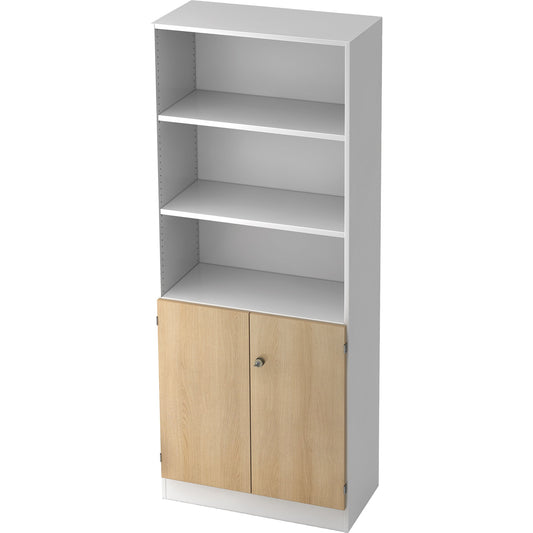 Hammerbacher Regalschrank 800 x 2.004 x 420 mm (B x H x T) 4 Fachböden Flügeltüren ohne Rollen Holz, melaminharzbeschichtet