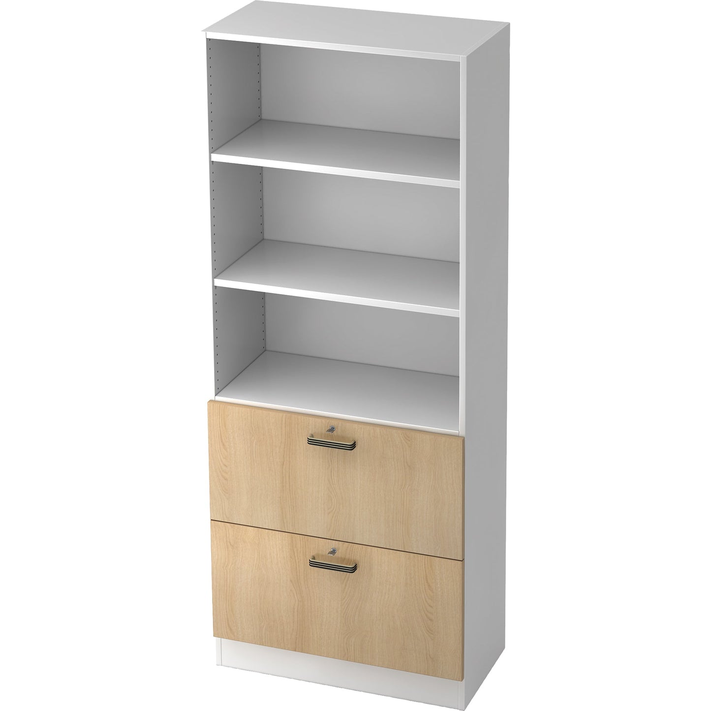 Hammerbacher Hängeregistraturschrank 800 x 2.004 x 420 mm (B x H x T) Spanplatte, melaminharzbeschichtet Farbe der Front: eiche Farbe des Korpus: weiß
