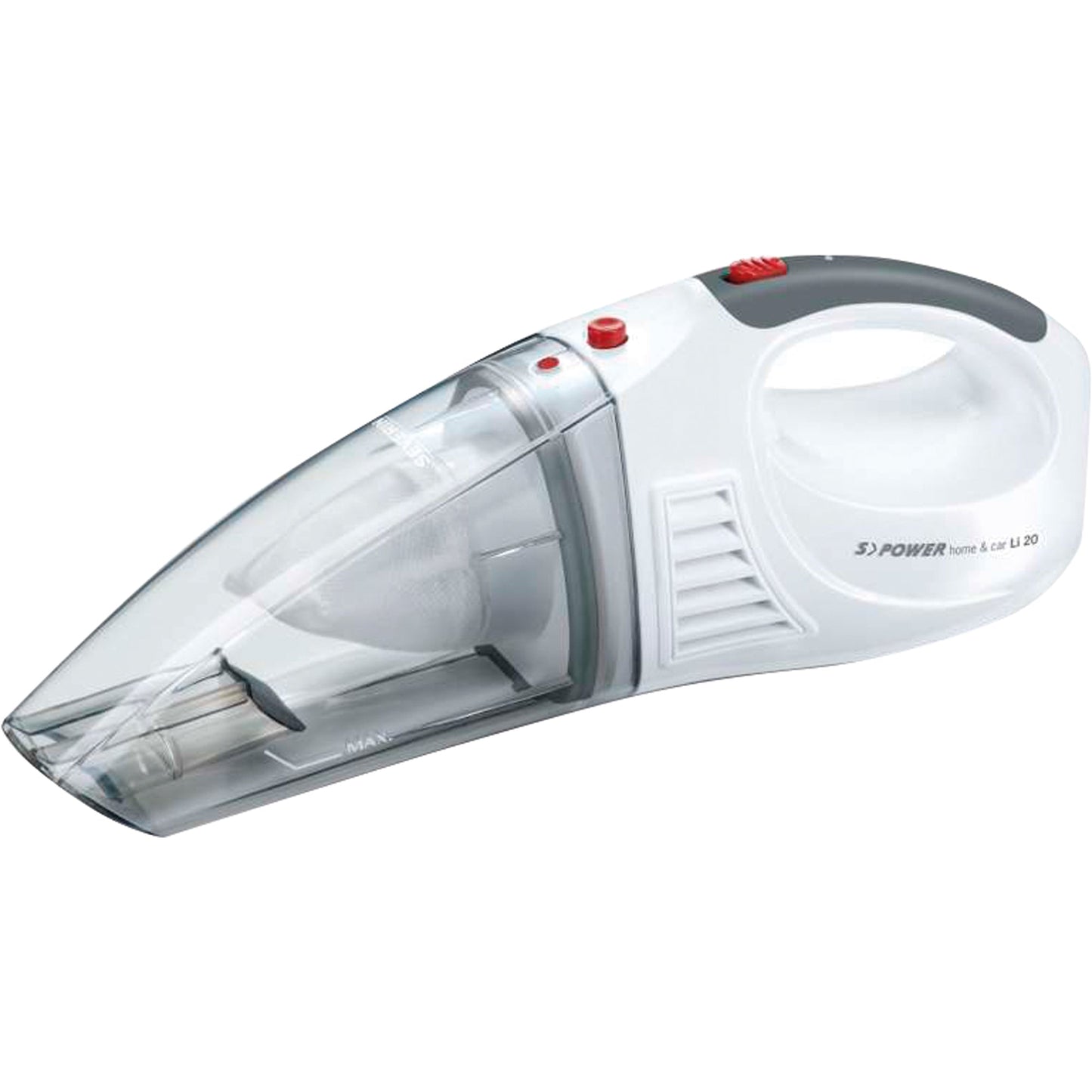 SEVERIN Handstaubsauger S´Power® Home & Car LI 20 0,2l inkl. Gummidüse, Fugendüse, Wandhalterung mit Ladeeinrichtung, 12 V Ladekabel für Zigarettenanzünder 1,2kg schneeweiß/granatrot
