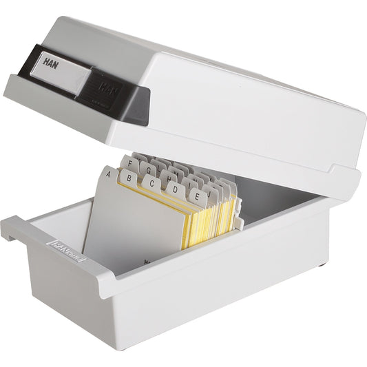 HAN Karteikasten 13,3 x 12,3 x 25 cm (B x H x T) DIN A7 quer 800 Karten Polystyrol lichtgrau 1 Stützplatte