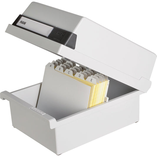 HAN Karteikasten 17,7 x 14 x 25 cm (B x H x T) DIN A6 quer 800 Karten Polystyrol lichtgrau 1 Stützplatte