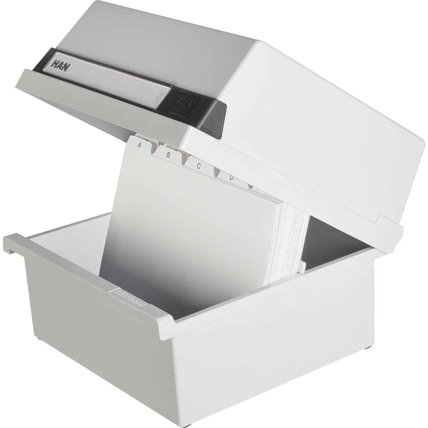 HAN Karteikasten 23,5 x 19 x 25 cm (B x H x T) DIN A5 quer 800 Karten Polystyrol lichtgrau 1 Stützplatte