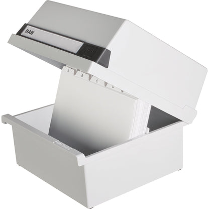 HAN Karteikasten 23,5 x 19 x 25 cm (B x H x T) DIN A5 quer 800 Karten Polystyrol lichtgrau 1 Stützplatte