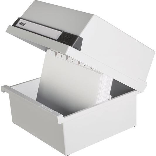 HAN Karteikasten 23,5 x 19 x 25 cm (B x H x T) DIN A5 quer 800 Karten Polystyrol lichtgrau 1 Stützplatte