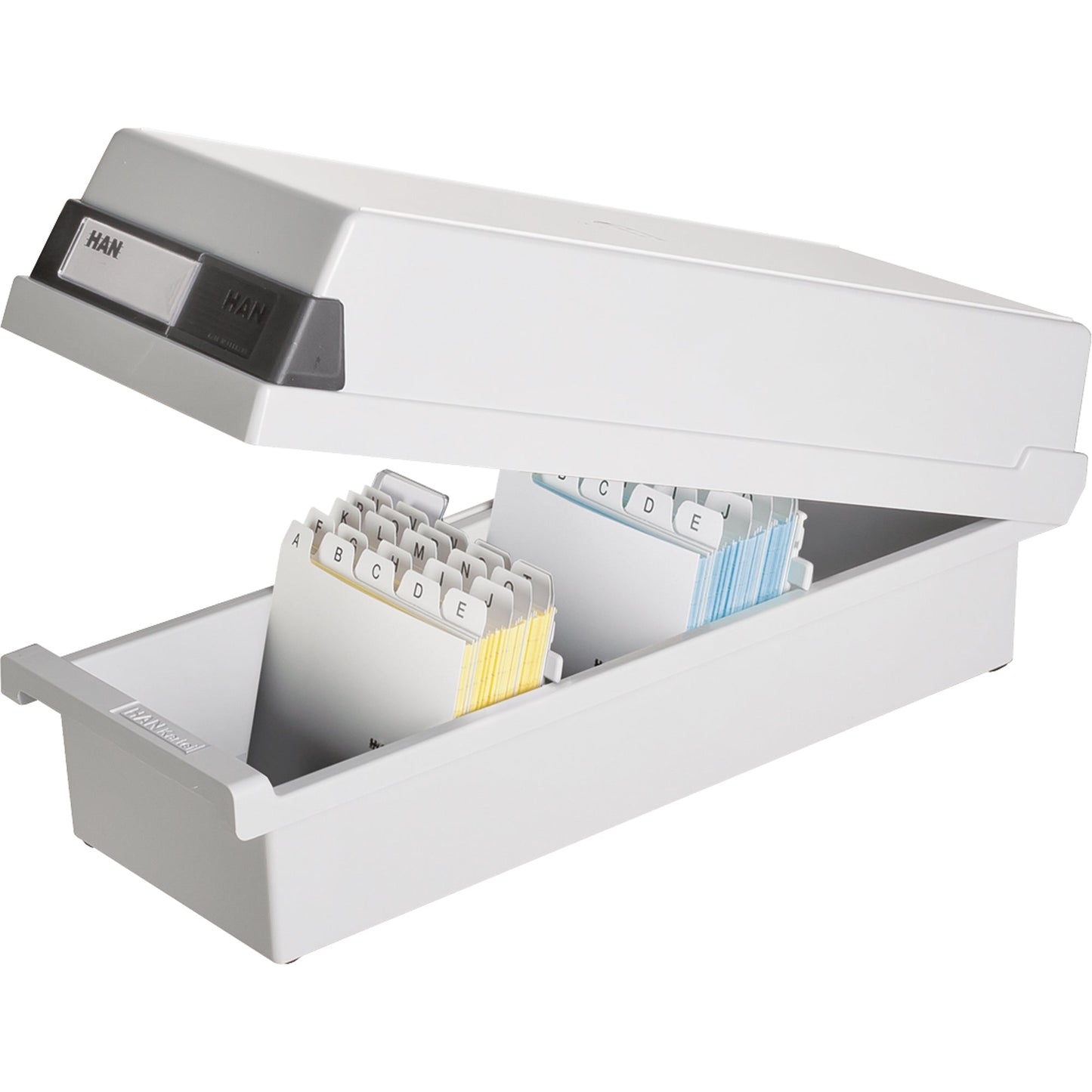 HAN Karteikasten 13,3 x 12,1 x 36 cm (B x H x T) DIN A7 quer 1.300 Karten Polystyrol lichtgrau 2 Stützplatten