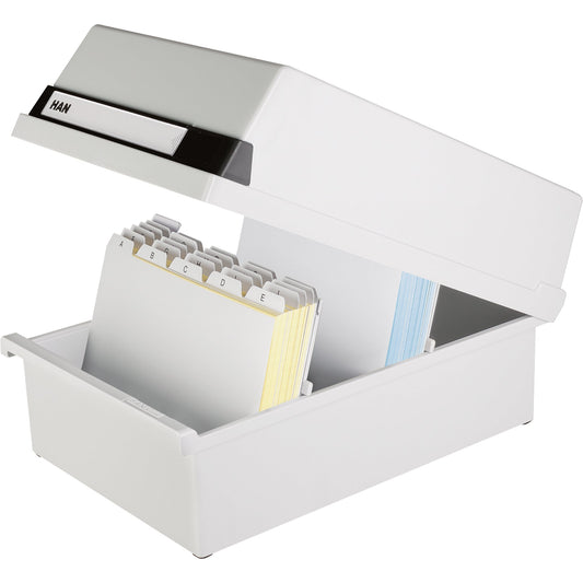 HAN Karteikasten 23,4 x 18 x 36 cm (B x H x T) DIN A5 quer 1.300 Karten Polystyrol lichtgrau 2 Stützplatten